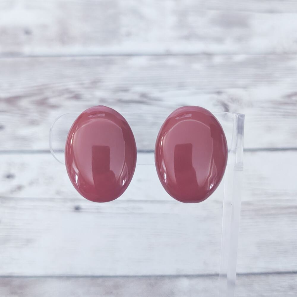 Vintage Clip On Earrings 1 & 1/8" Retro Darker Shade of Red